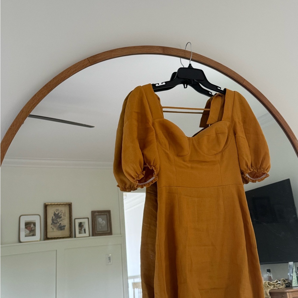 reformation Mustard Puff Sleeve Dress